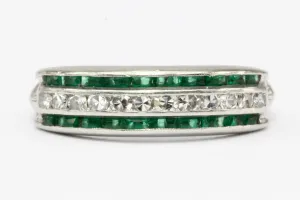 Art Deco Platinum Diamond & Emerald Band Ring c.1920's