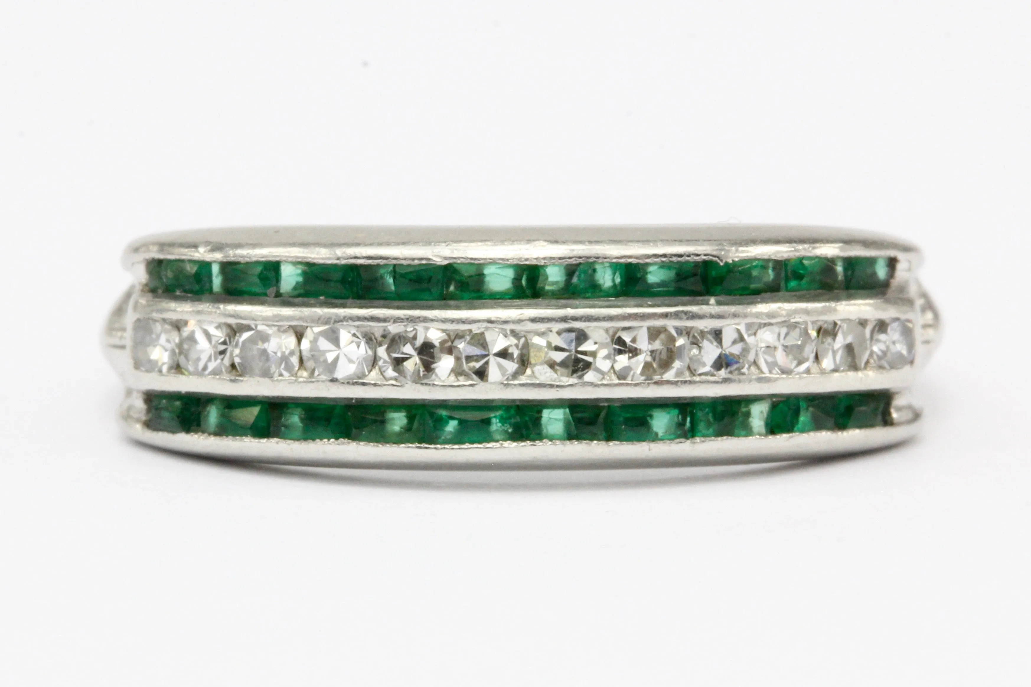 Art Deco Platinum Diamond & Emerald Band Ring c.1920's