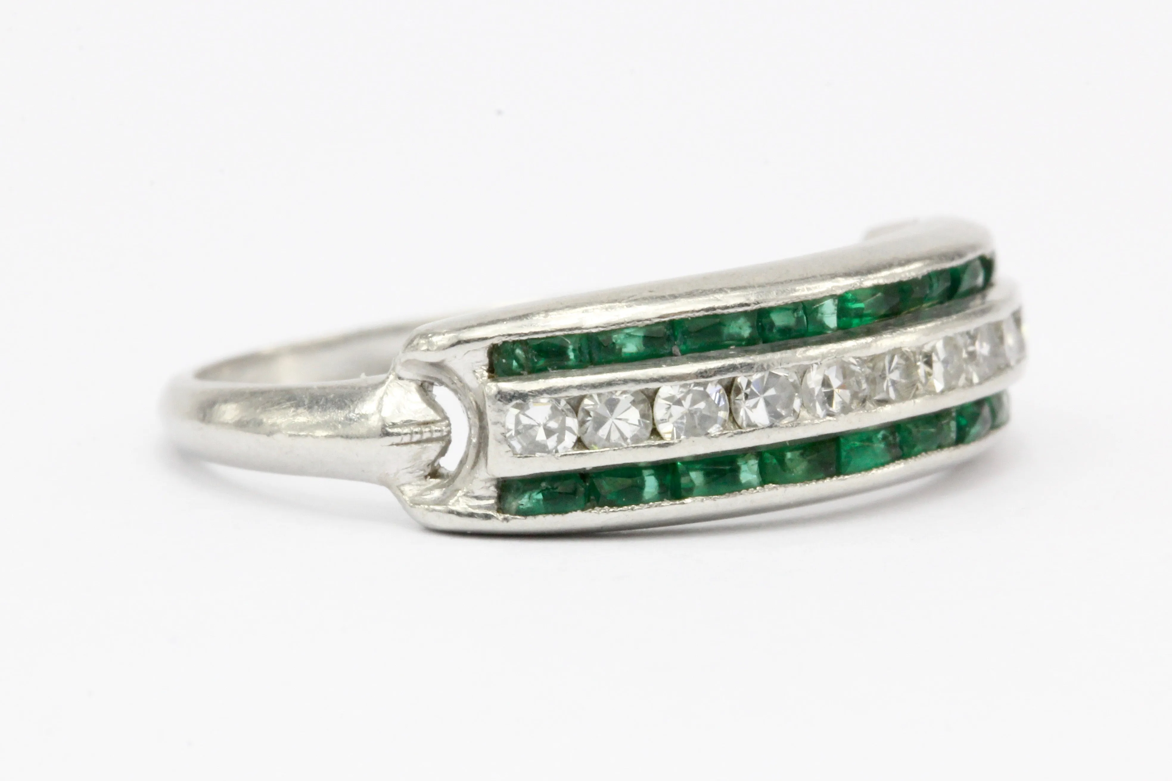 Art Deco Platinum Diamond & Emerald Band Ring c.1920's