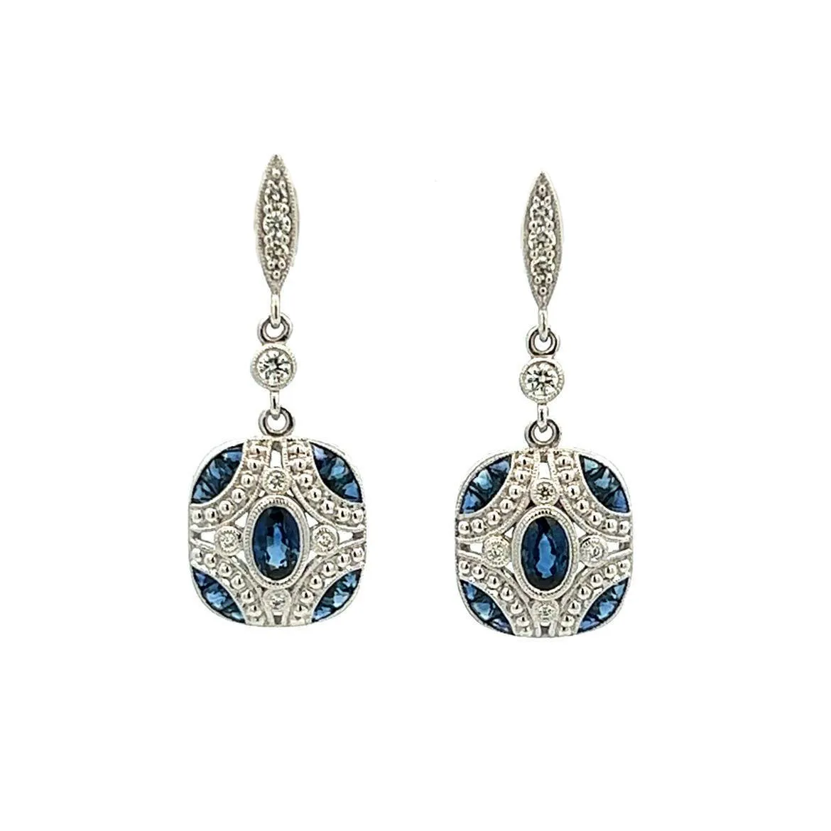 Art Deco Style Diamond & Sapphire Earrings