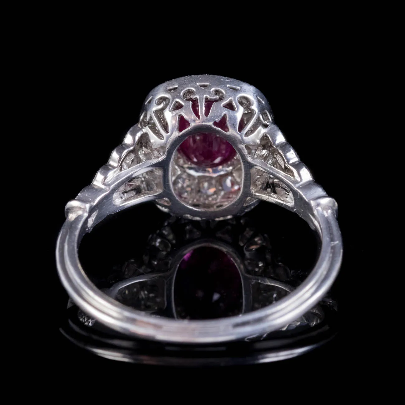 Art Deco Style Ruby Diamond Cluster Engagement Ring Platinum 0.80Ct Ruby 1Ct Diamond