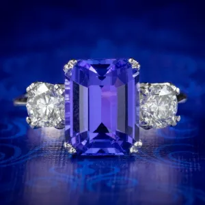 Art Deco Style Tanzanite Diamond Trilogy Ring 4.45ct Tanzanite