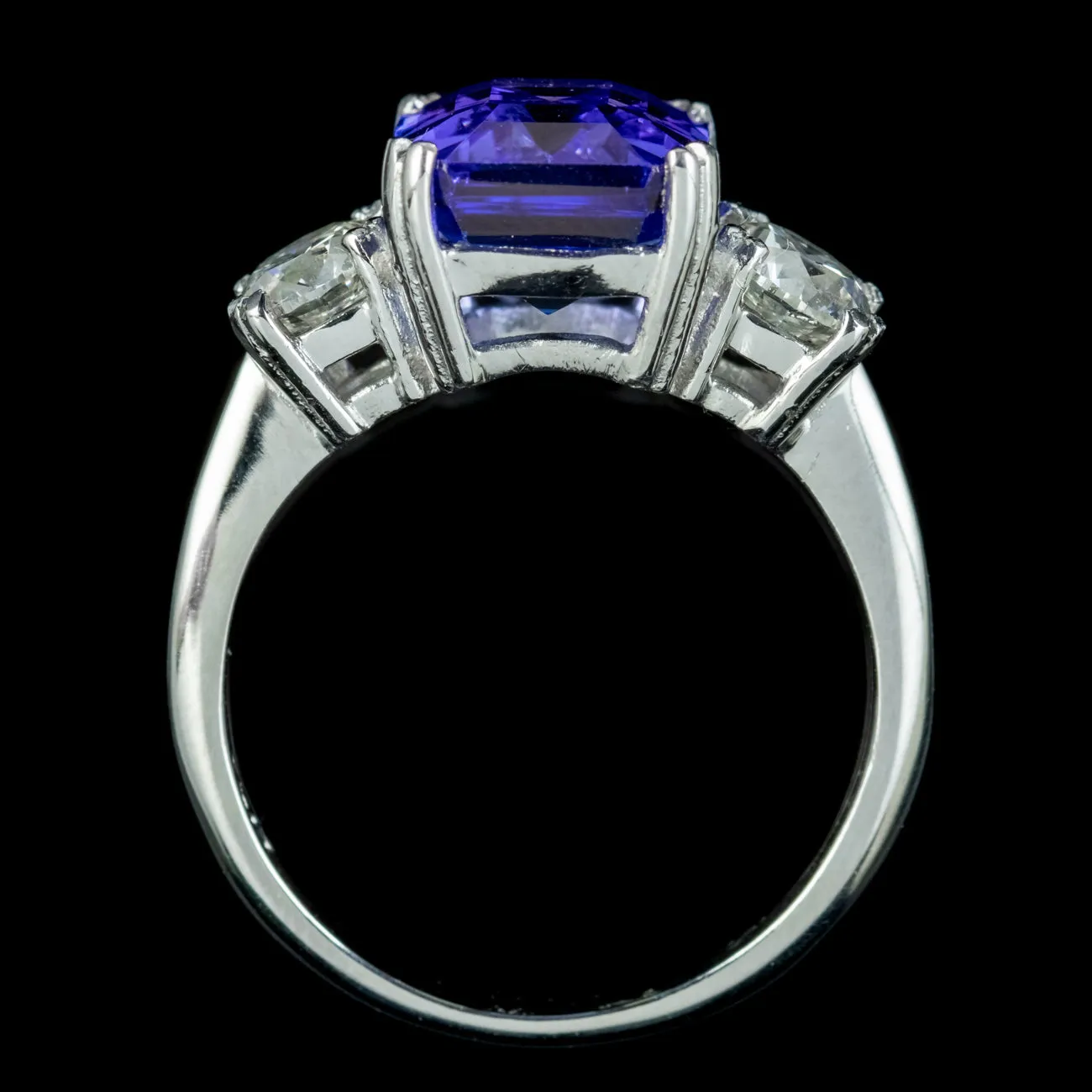 Art Deco Style Tanzanite Diamond Trilogy Ring 4.45ct Tanzanite