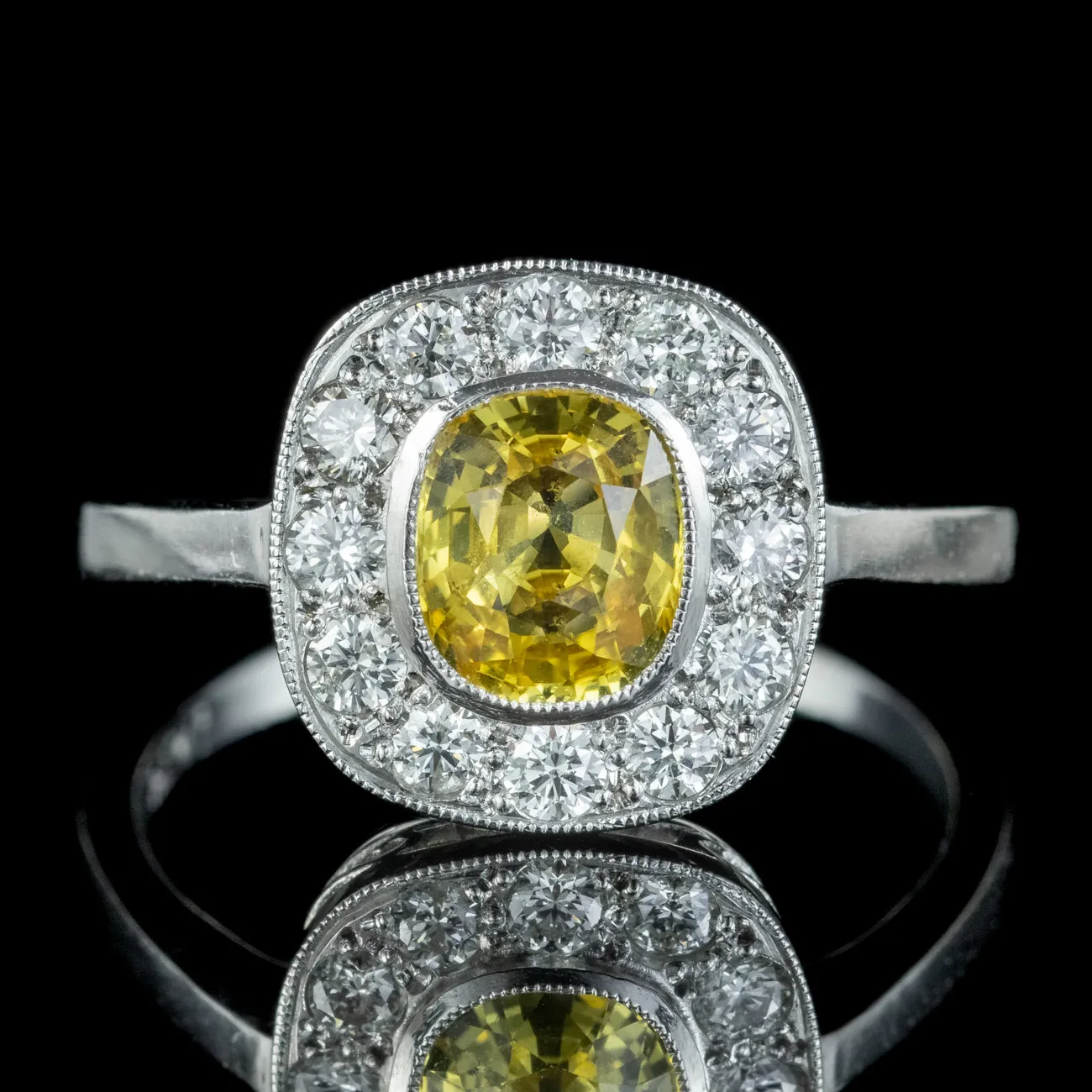 Art Deco Style Yellow Sapphire Diamond Cluster Ring 1.2ct Sapphire