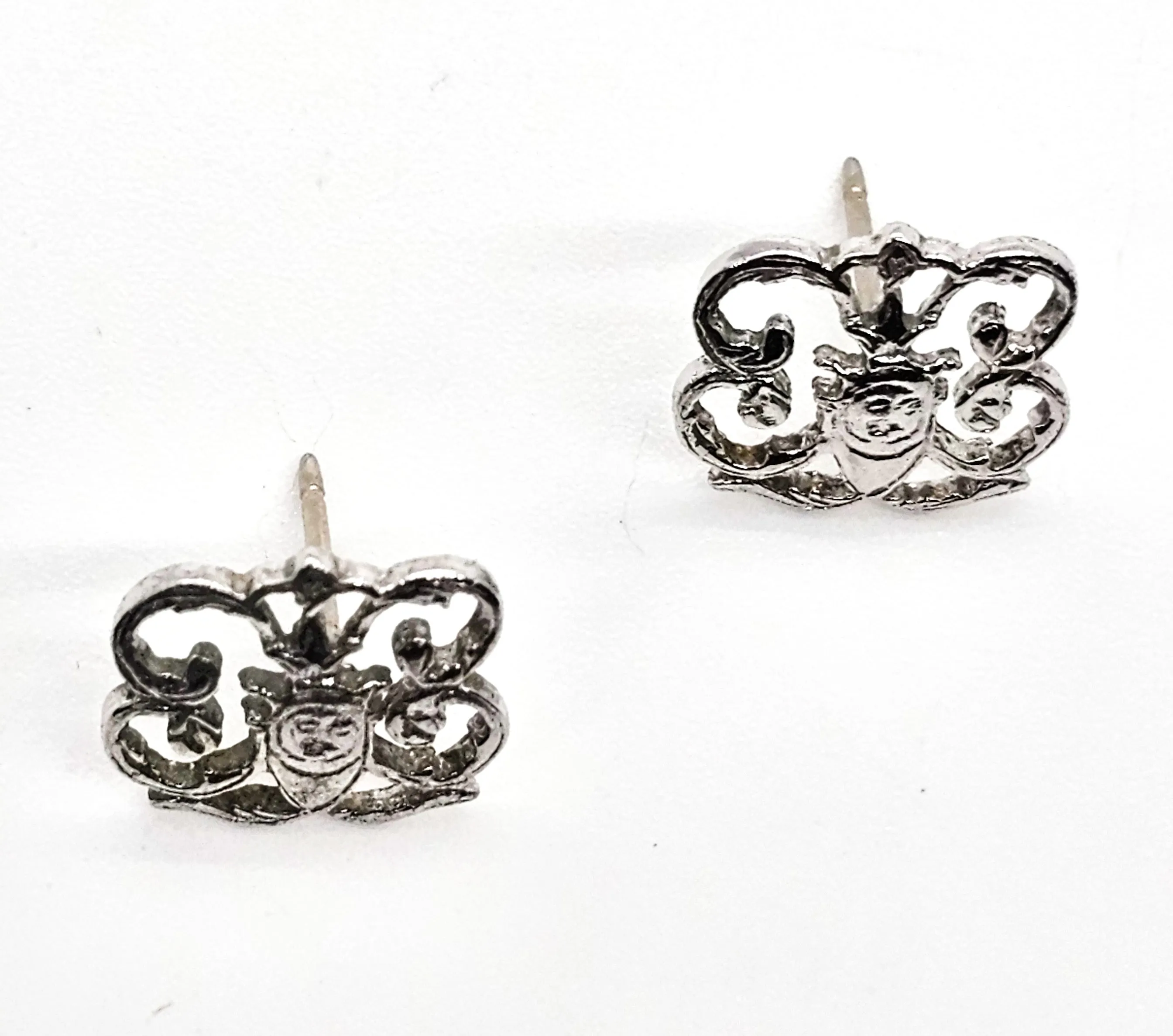 Art Nouveau open work filigree vintage sterling silver stud earrings