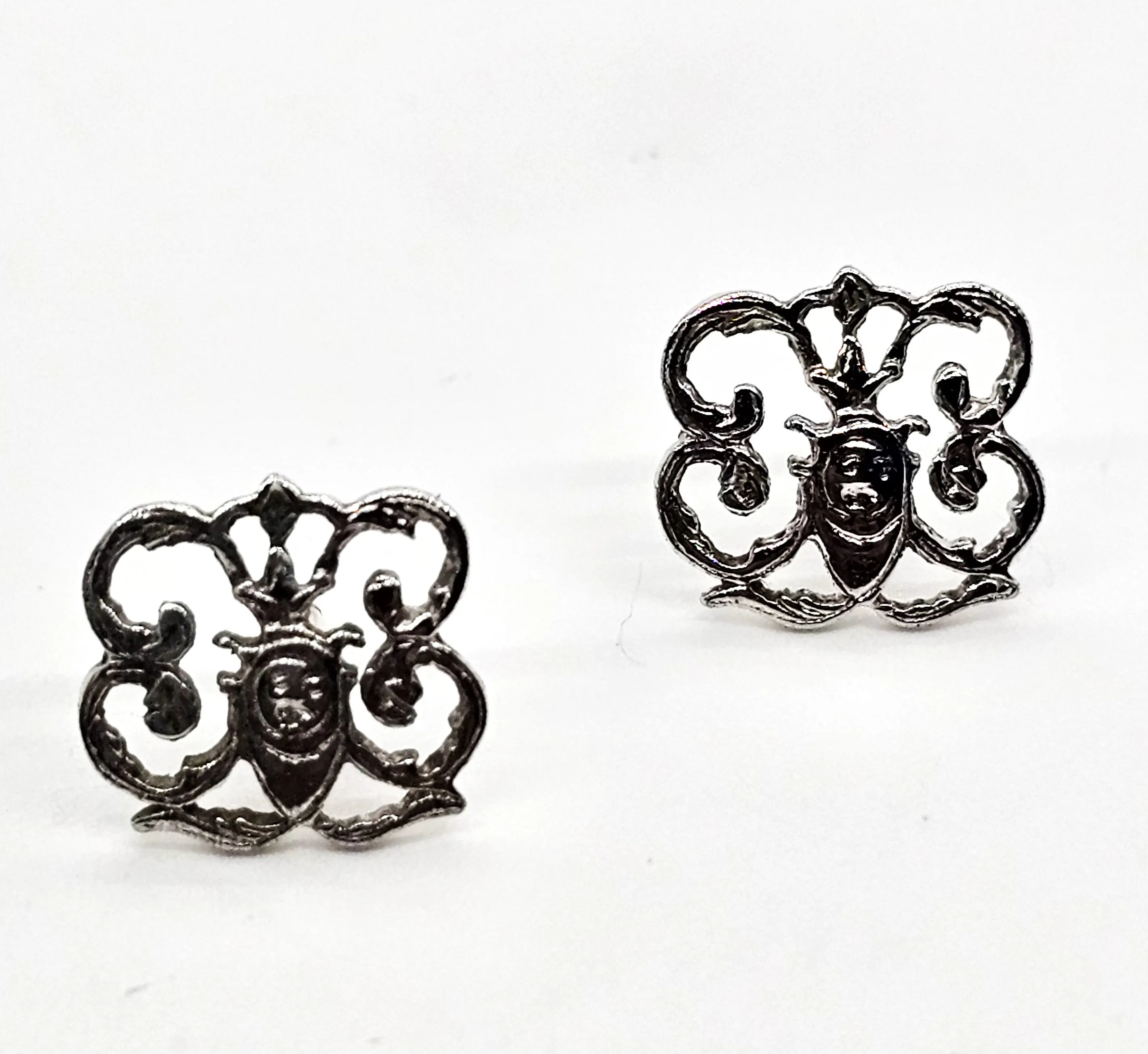 Art Nouveau open work filigree vintage sterling silver stud earrings