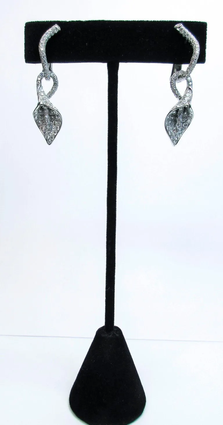 ASPREY 18 Karat White Gold and Diamond Floral Drop Earrings