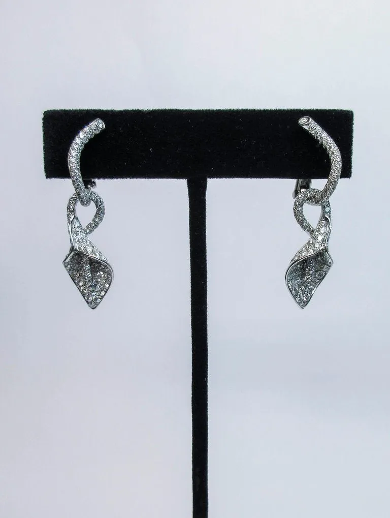 ASPREY 18 Karat White Gold and Diamond Floral Drop Earrings