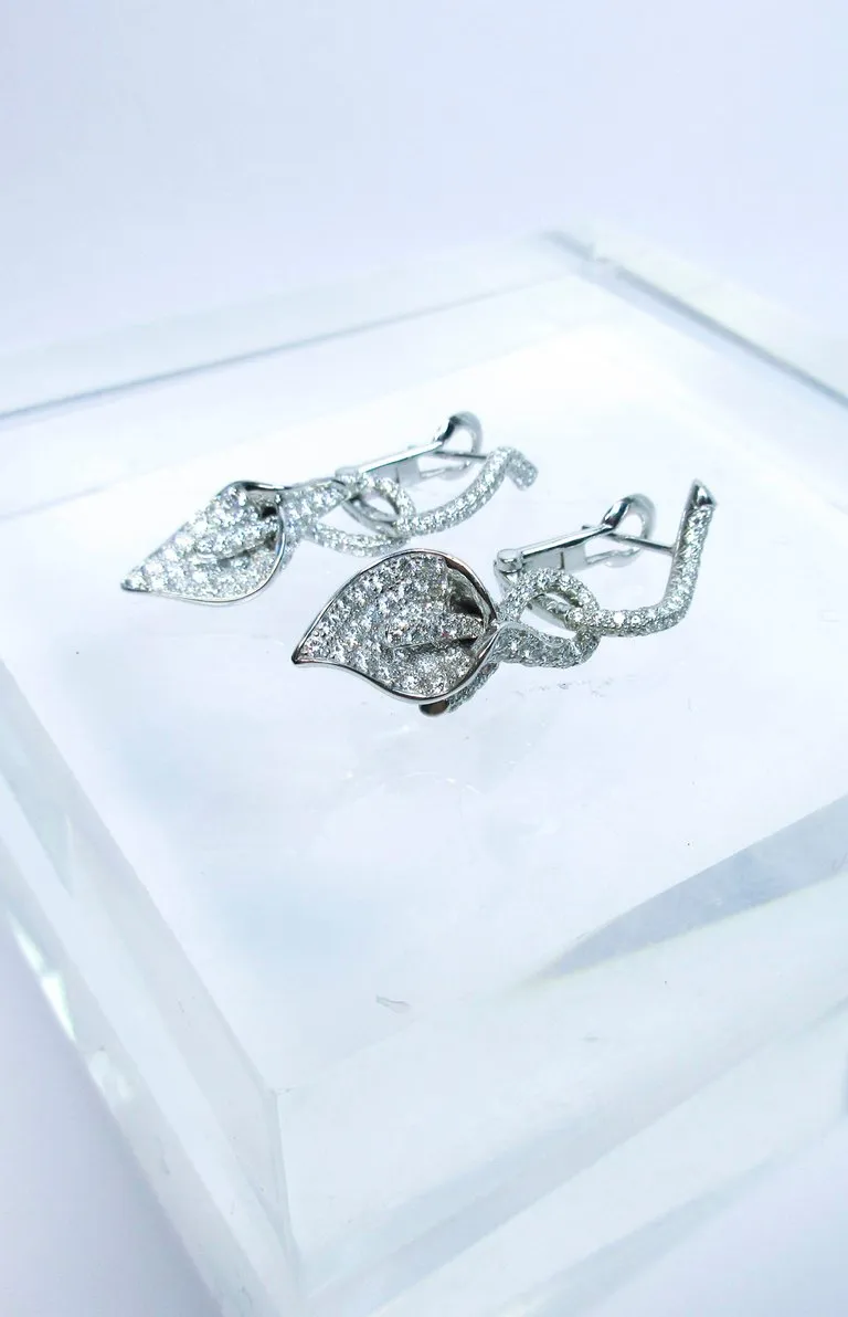 ASPREY 18 Karat White Gold and Diamond Floral Drop Earrings