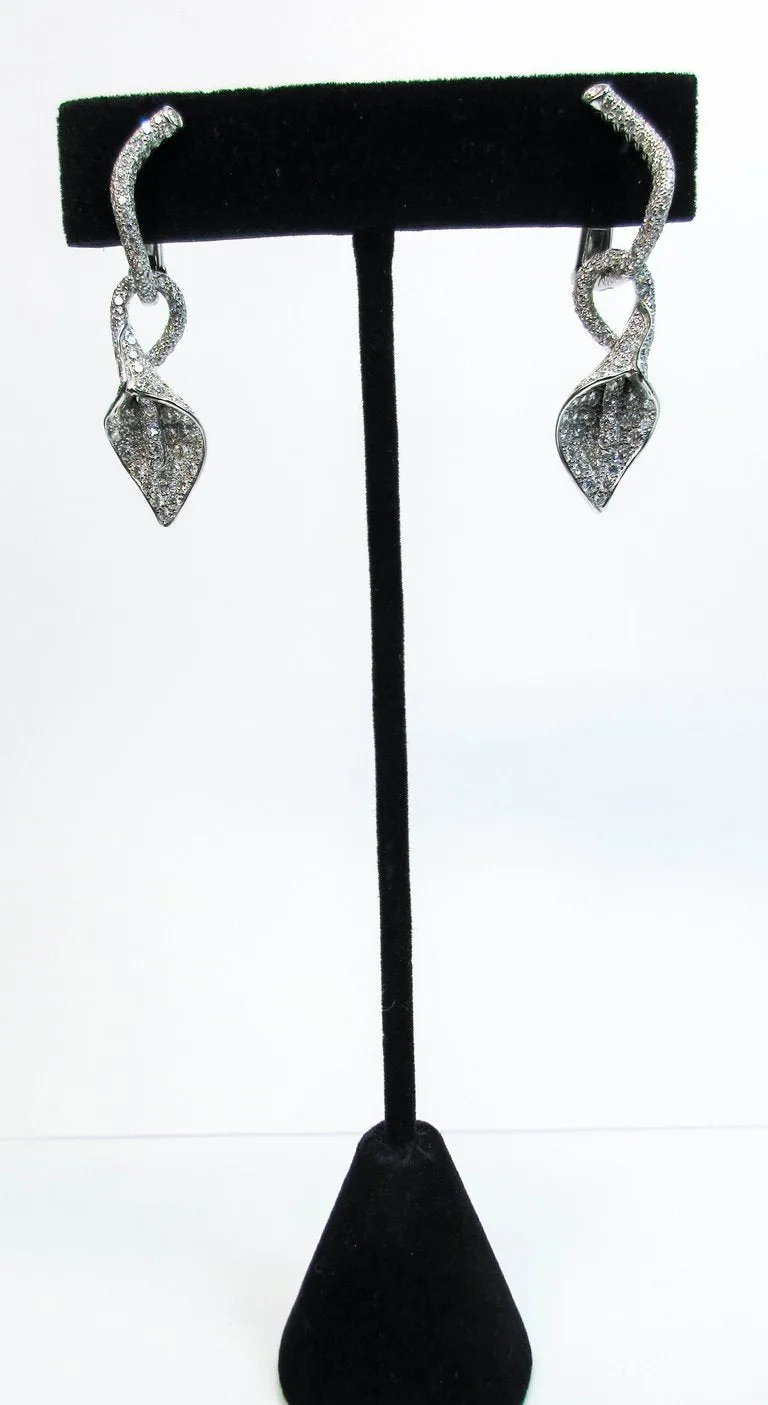 ASPREY 18 Karat White Gold and Diamond Floral Drop Earrings