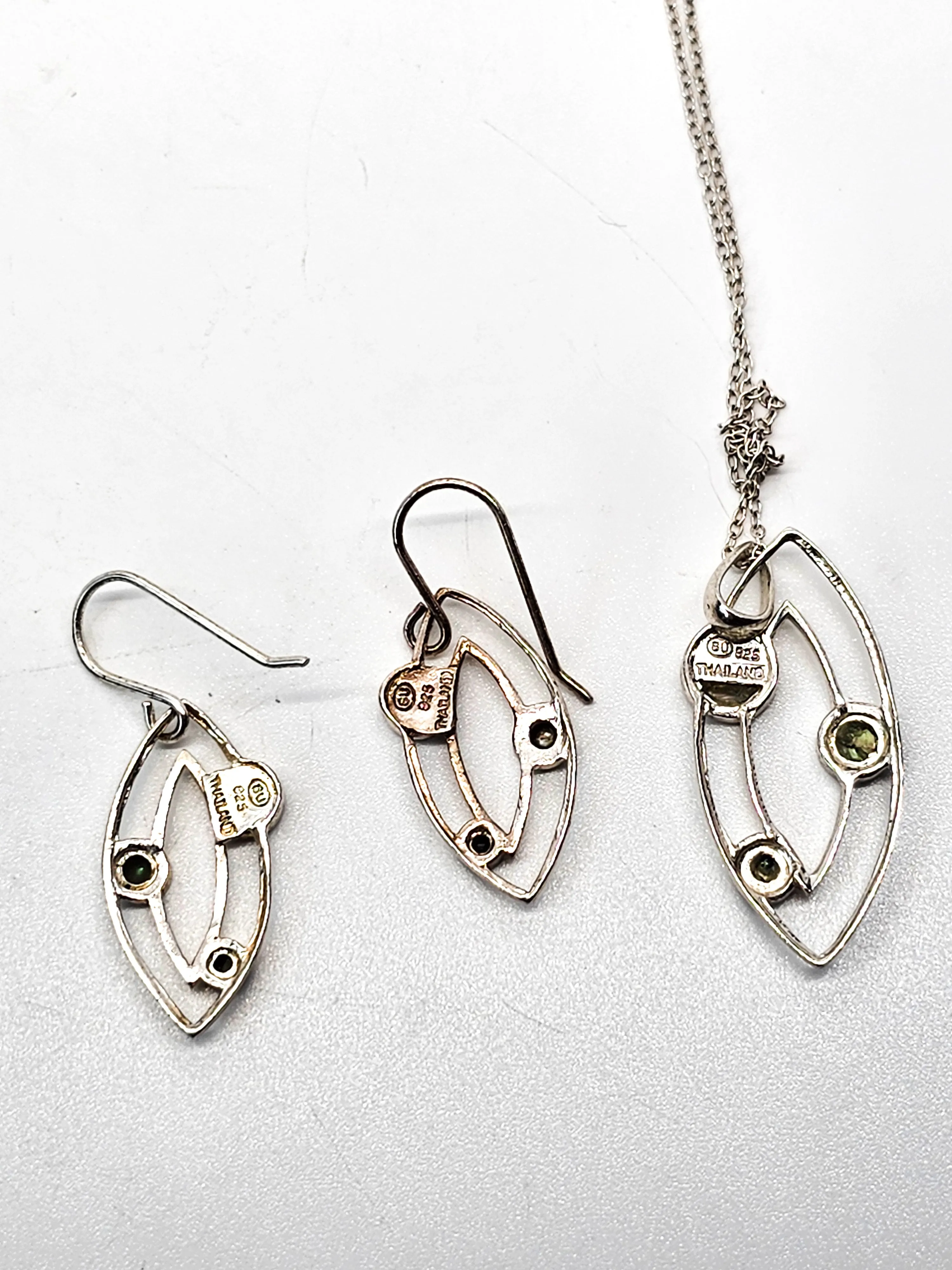 Atomic Abalone sterling silver vintage necklace and earrings set signed SU