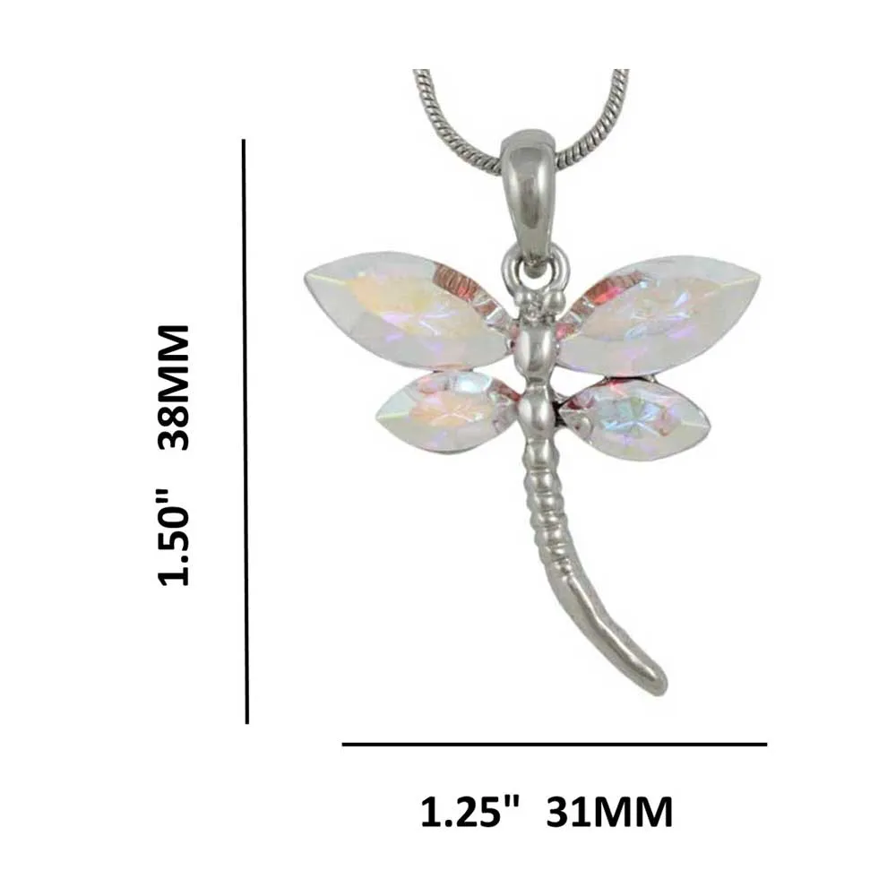 Aurora Borealis Crystal Dragonfly Pendant with Chain - PT678