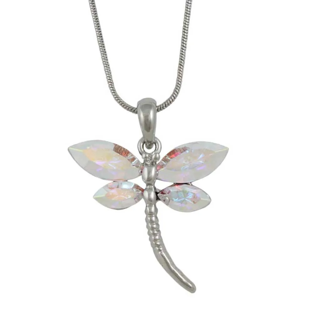 Aurora Borealis Crystal Dragonfly Pendant with Chain - PT678