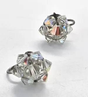 Austrian Crystal Aurora borealis small beaded vintage cluster screw back earrings