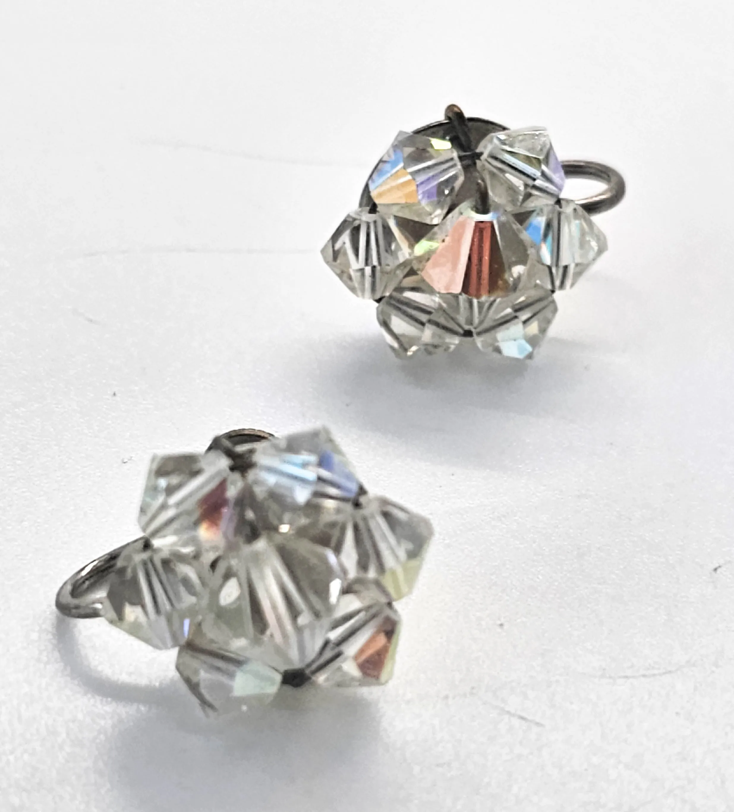 Austrian Crystal Aurora borealis small beaded vintage cluster screw back earrings
