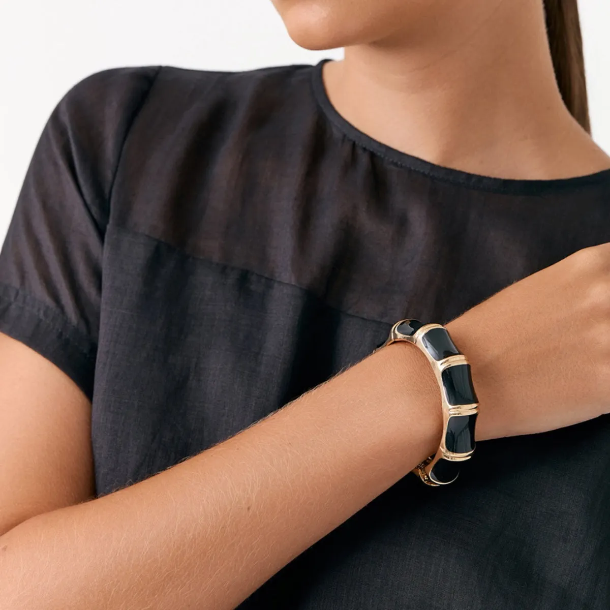 Bamboo Look Cuff Bracelet (Camel/Gold)
