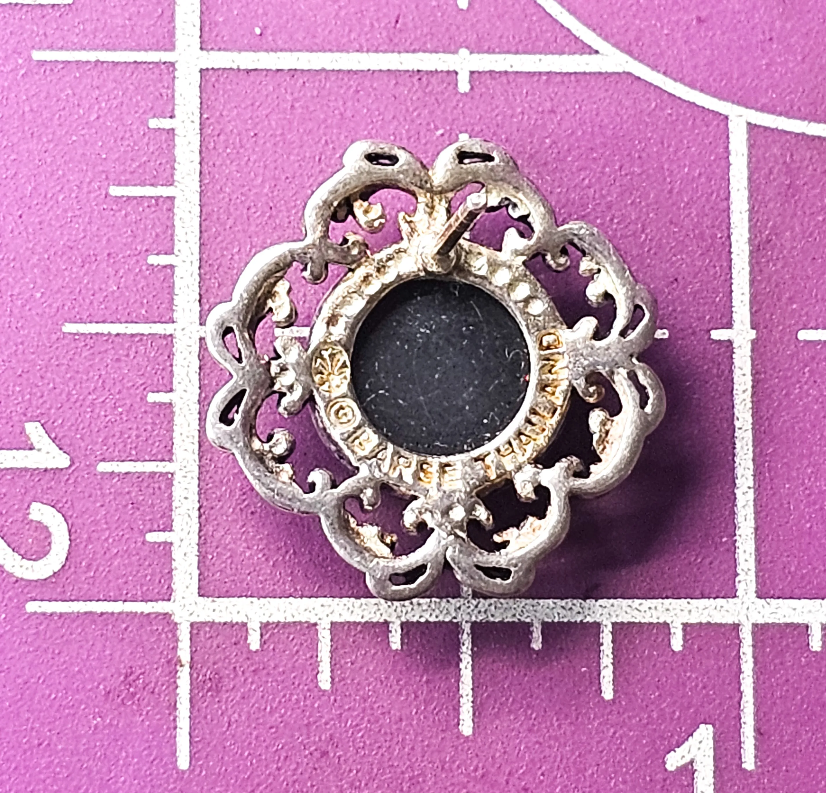 Barse signed faceted onyx and brass silver toned stud filigree earrings