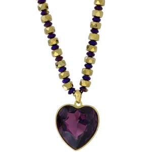 b.b. Simon Heart Crystal Necklace –Purple/Amethyst-Gold