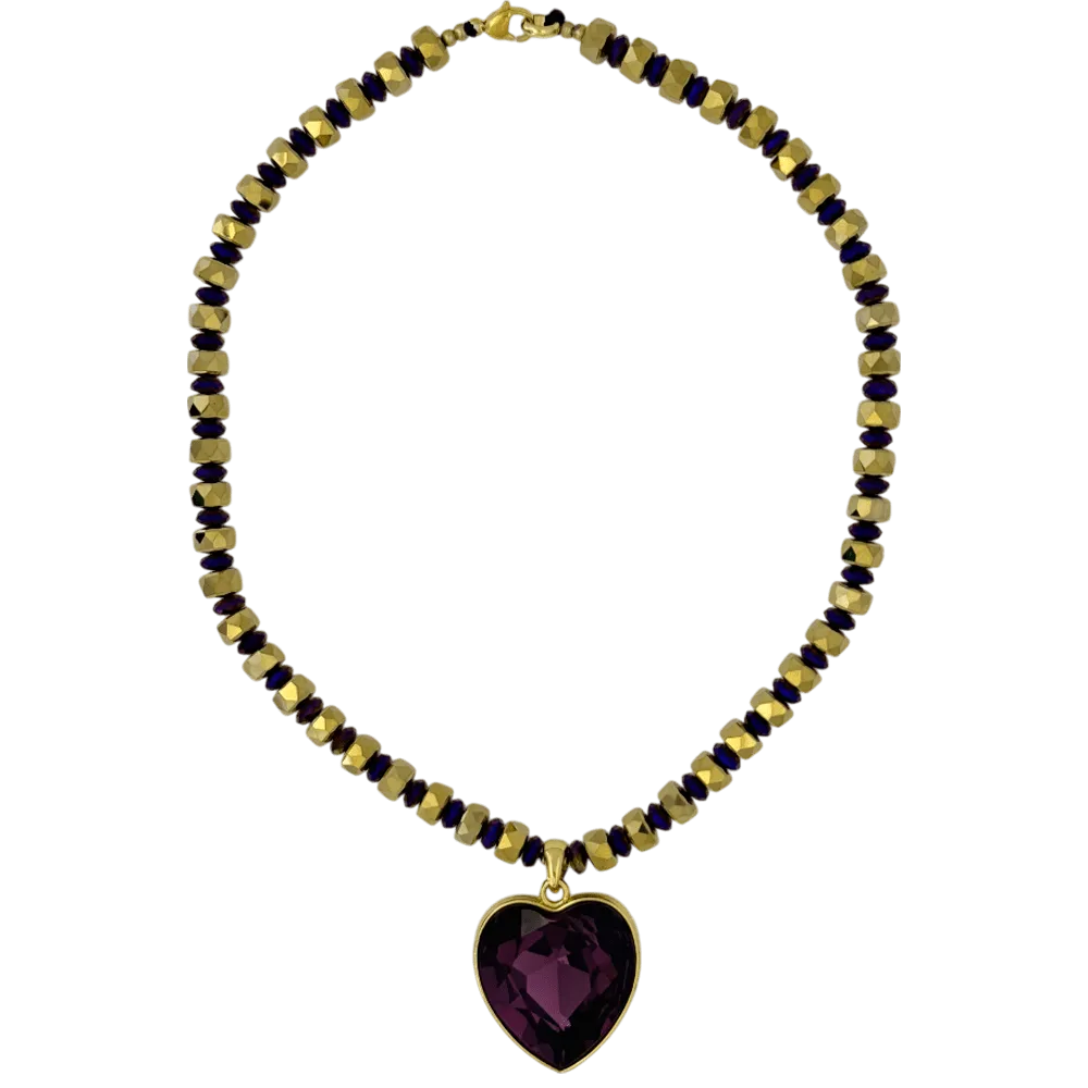 b.b. Simon Heart Crystal Necklace –Purple/Amethyst-Gold