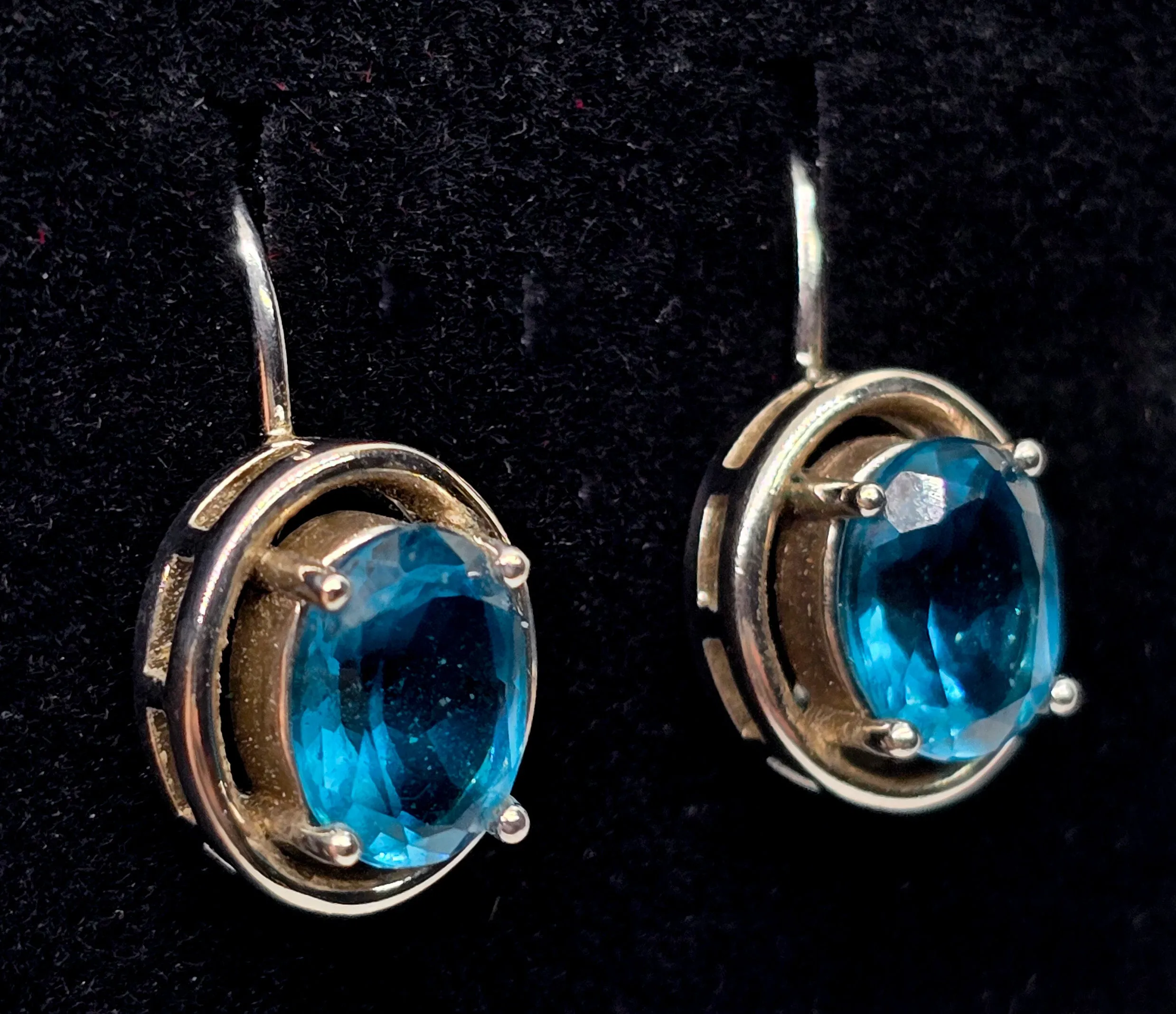 BBJ bright blue topaz sterling silver lever back earrings