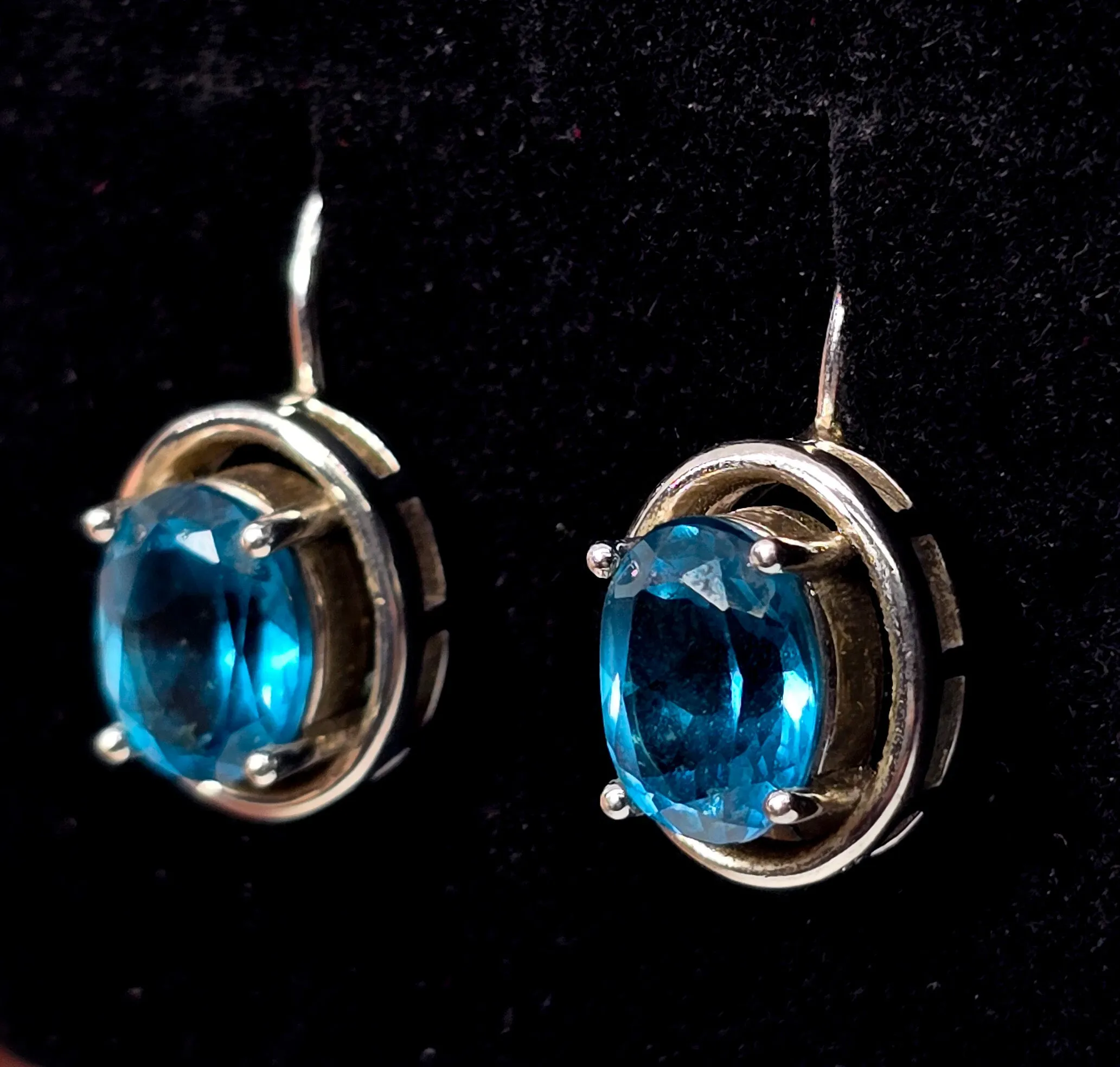 BBJ bright blue topaz sterling silver lever back earrings