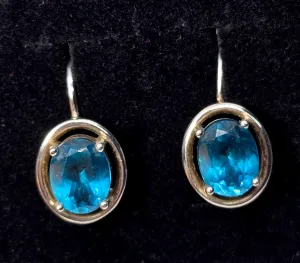 BBJ bright blue topaz sterling silver lever back earrings