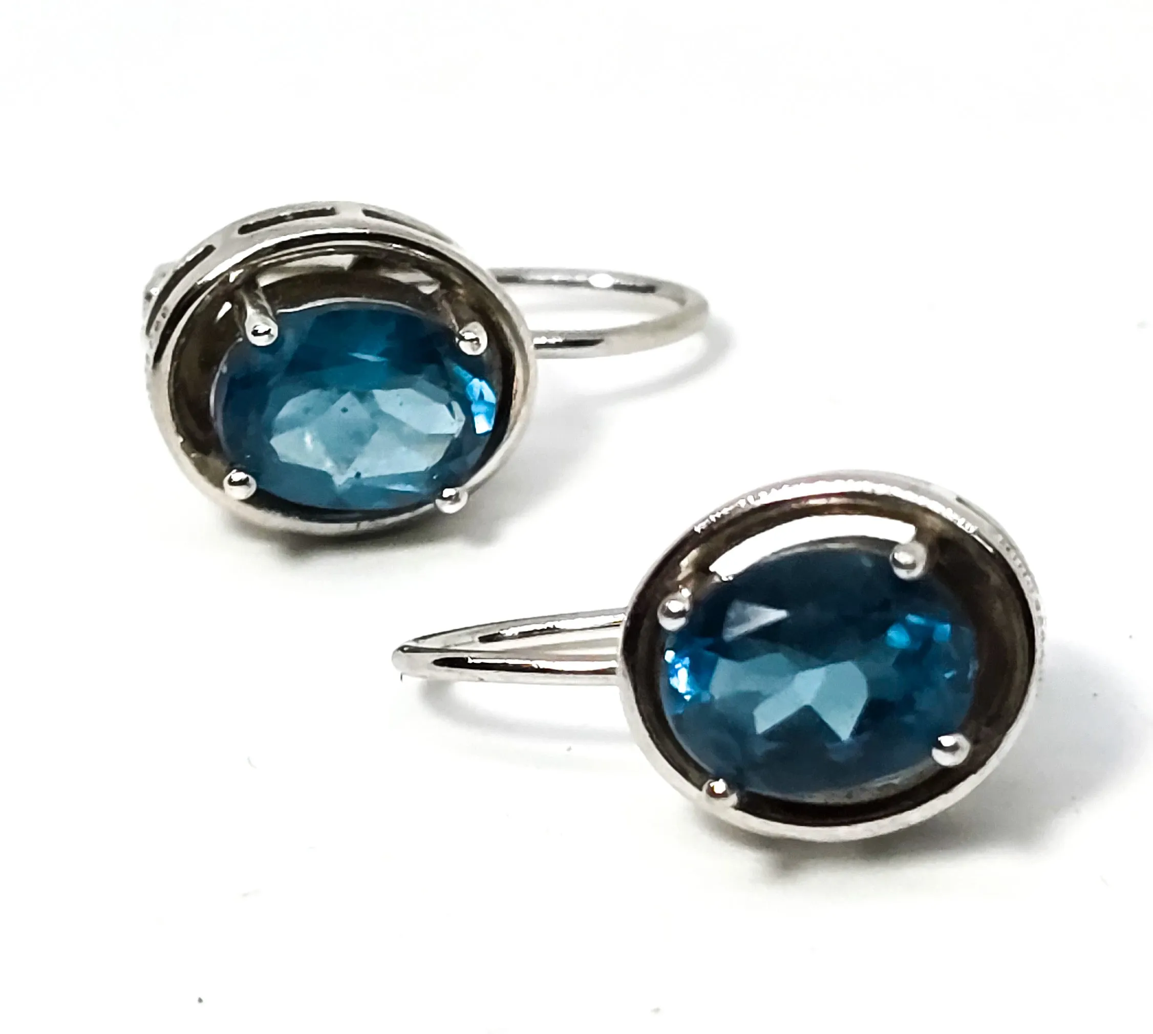 BBJ bright blue topaz sterling silver lever back earrings