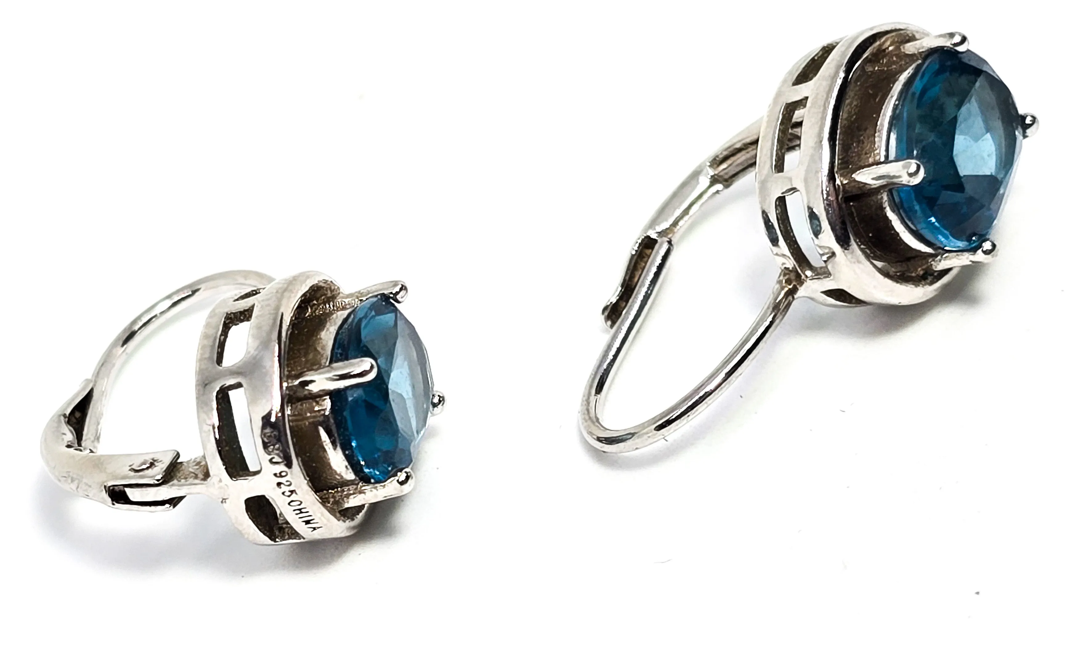 BBJ bright blue topaz sterling silver lever back earrings