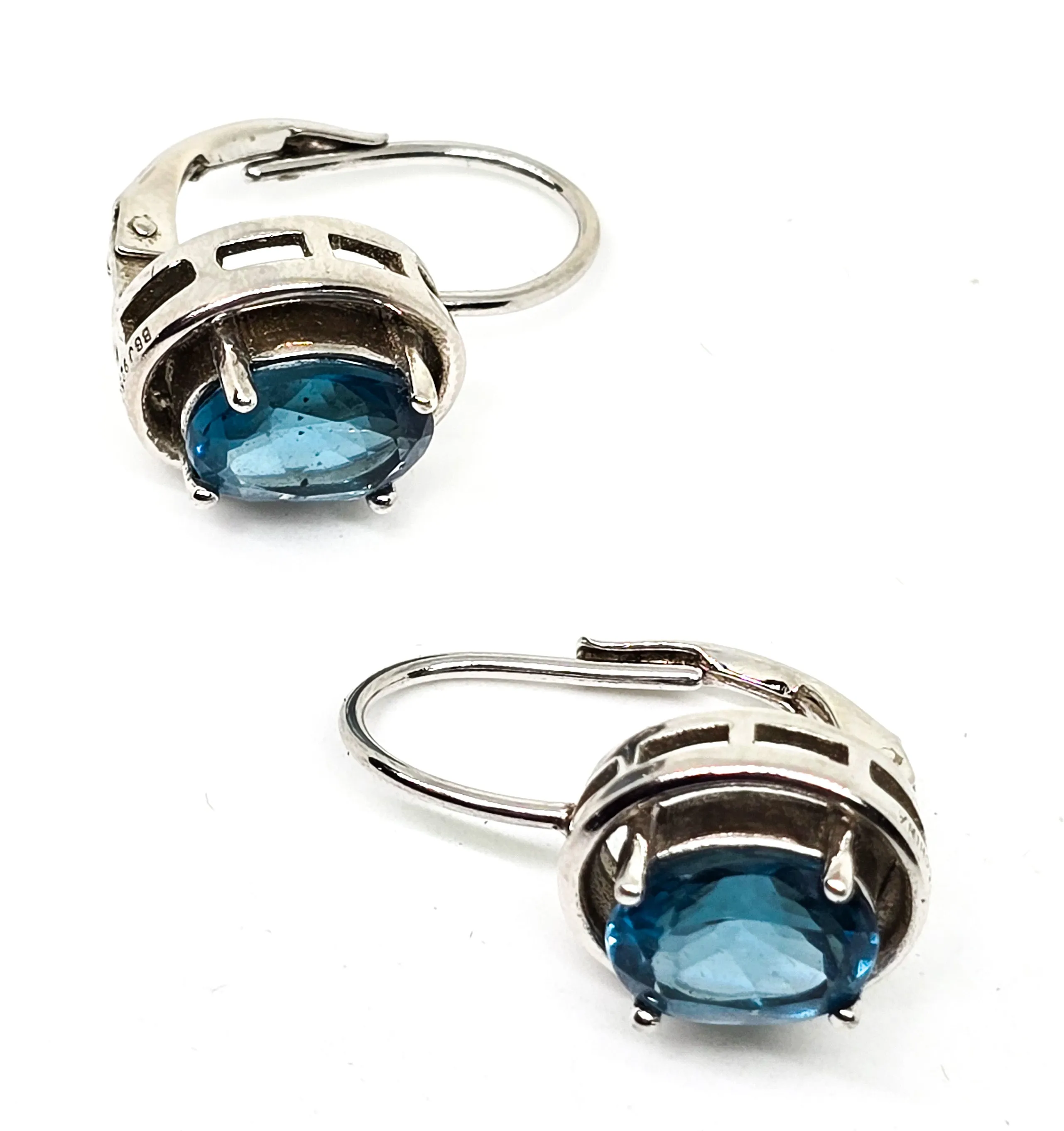 BBJ bright blue topaz sterling silver lever back earrings