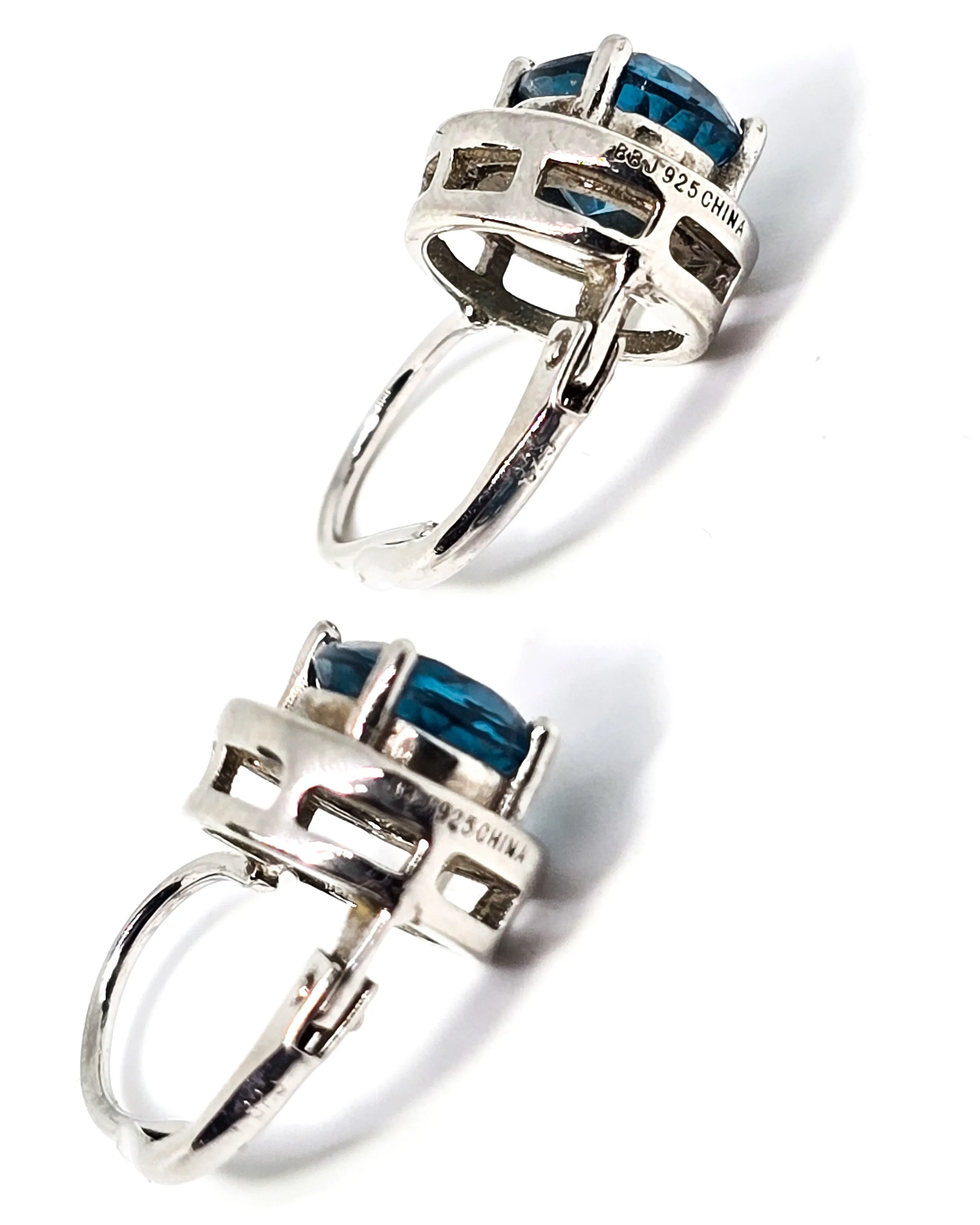 BBJ bright blue topaz sterling silver lever back earrings