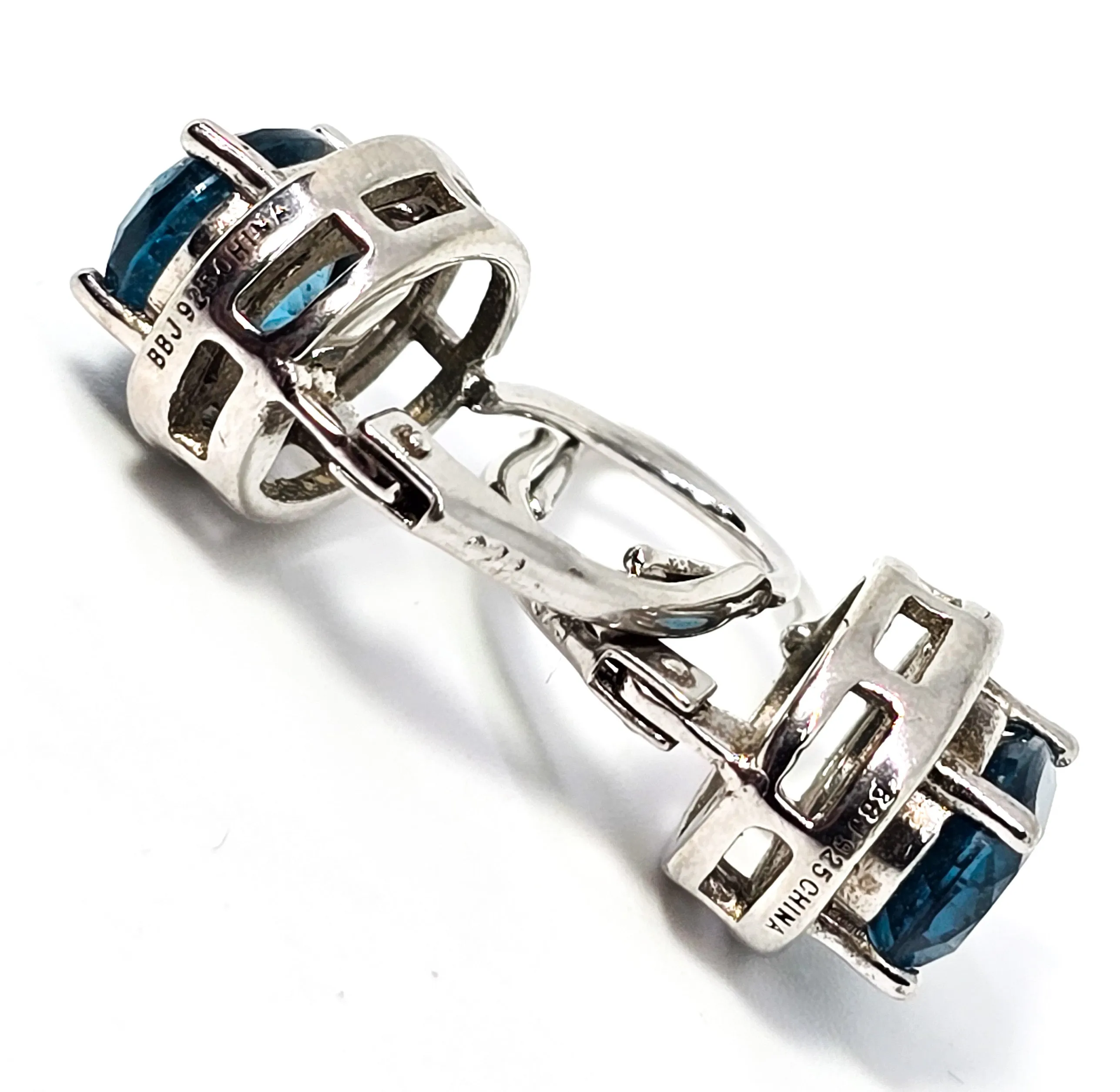 BBJ bright blue topaz sterling silver lever back earrings