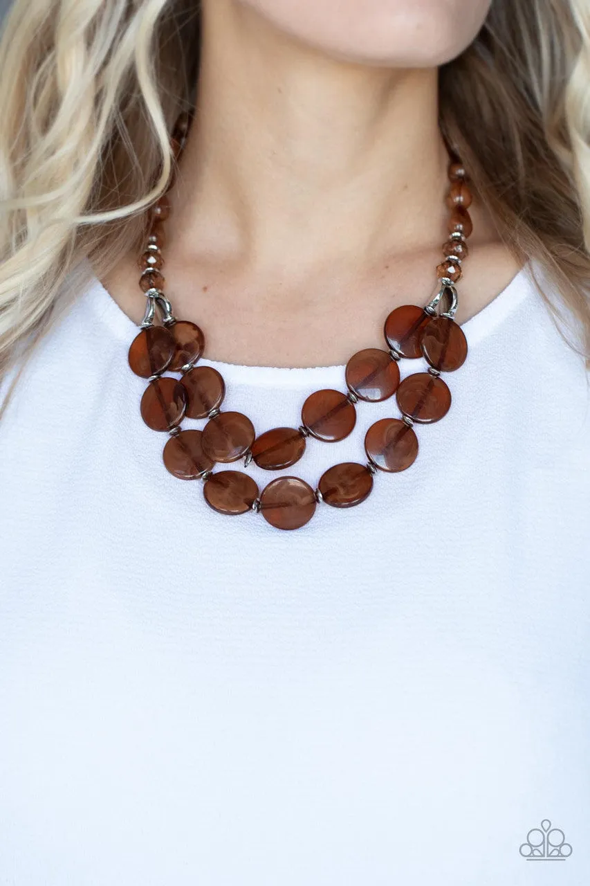 Beach Day Demure - Brown - Tiered Acrylic Disc Bead Paparazzi Short Necklace