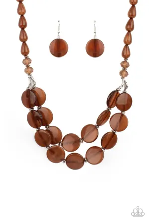 Beach Day Demure - Brown - Tiered Acrylic Disc Bead Paparazzi Short Necklace