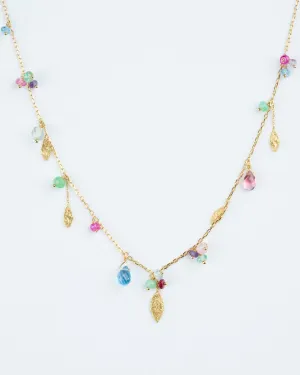 beaded necklace with gold leaves - gold