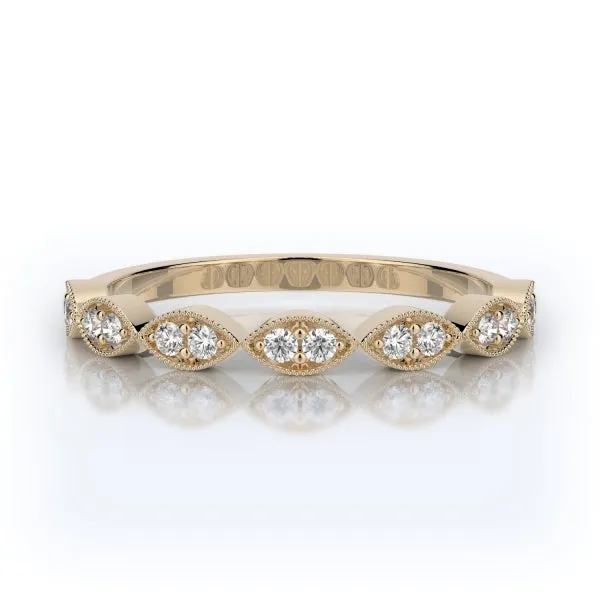 Beadset and Milgrain Marquise Shape Band in Yellow Gold