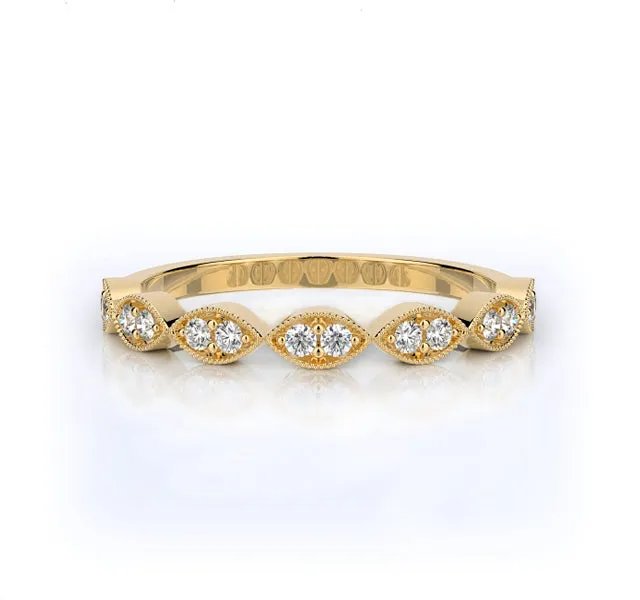 Beadset and Milgrain Marquise Shape Band in Yellow Gold