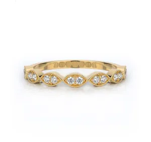 Beadset and Milgrain Marquise Shape Band in Yellow Gold