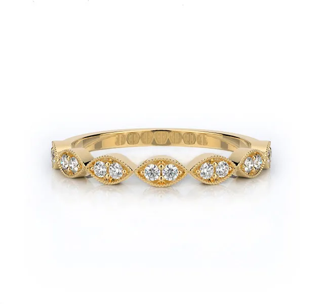 Beadset and Milgrain Marquise Shape Band in Yellow Gold