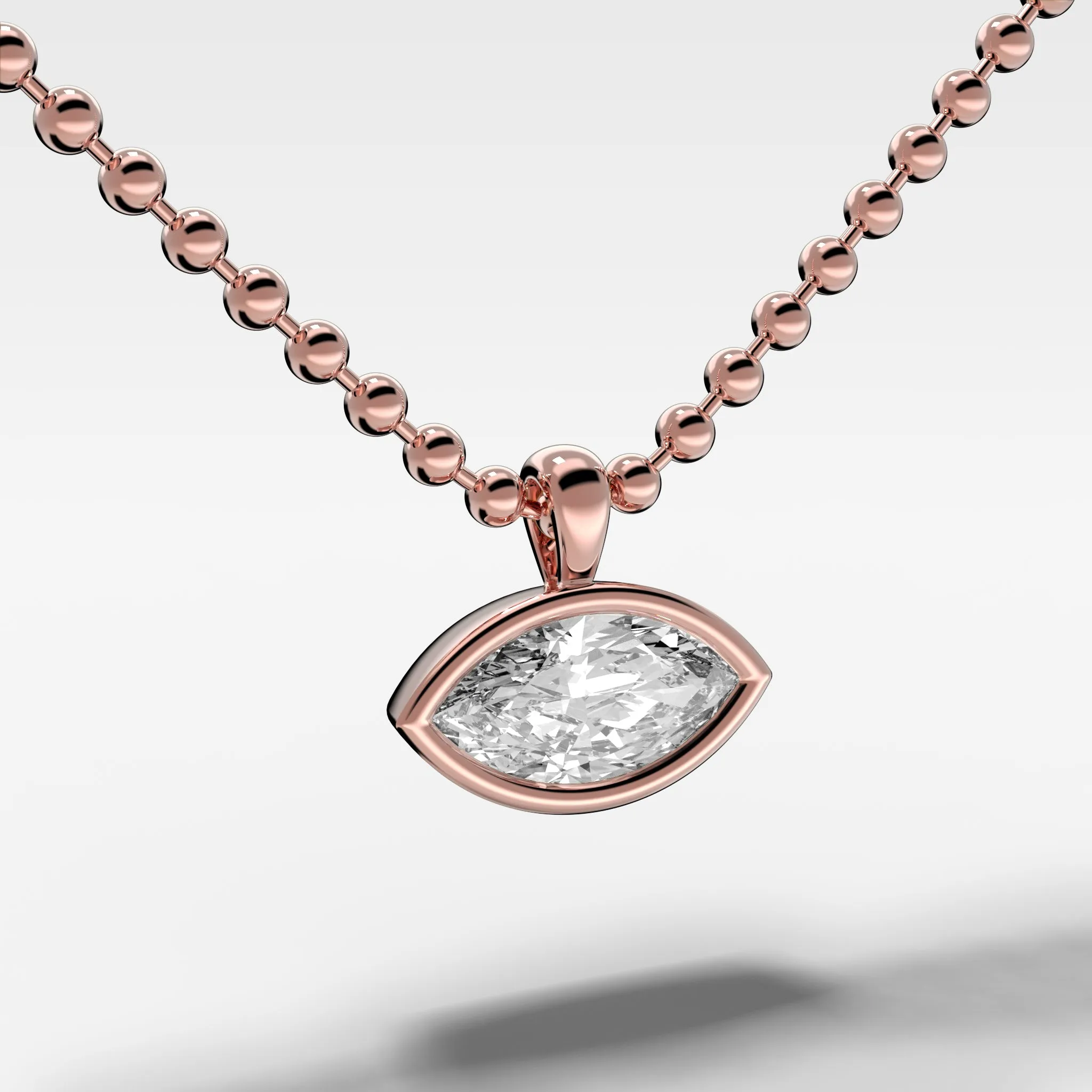 Bezel Set Pendant Beaded Necklace with East West Marquise Cut Diamond