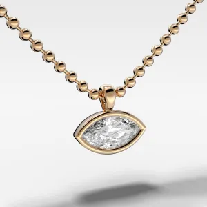 Bezel Set Pendant Beaded Necklace with East West Marquise Cut Diamond