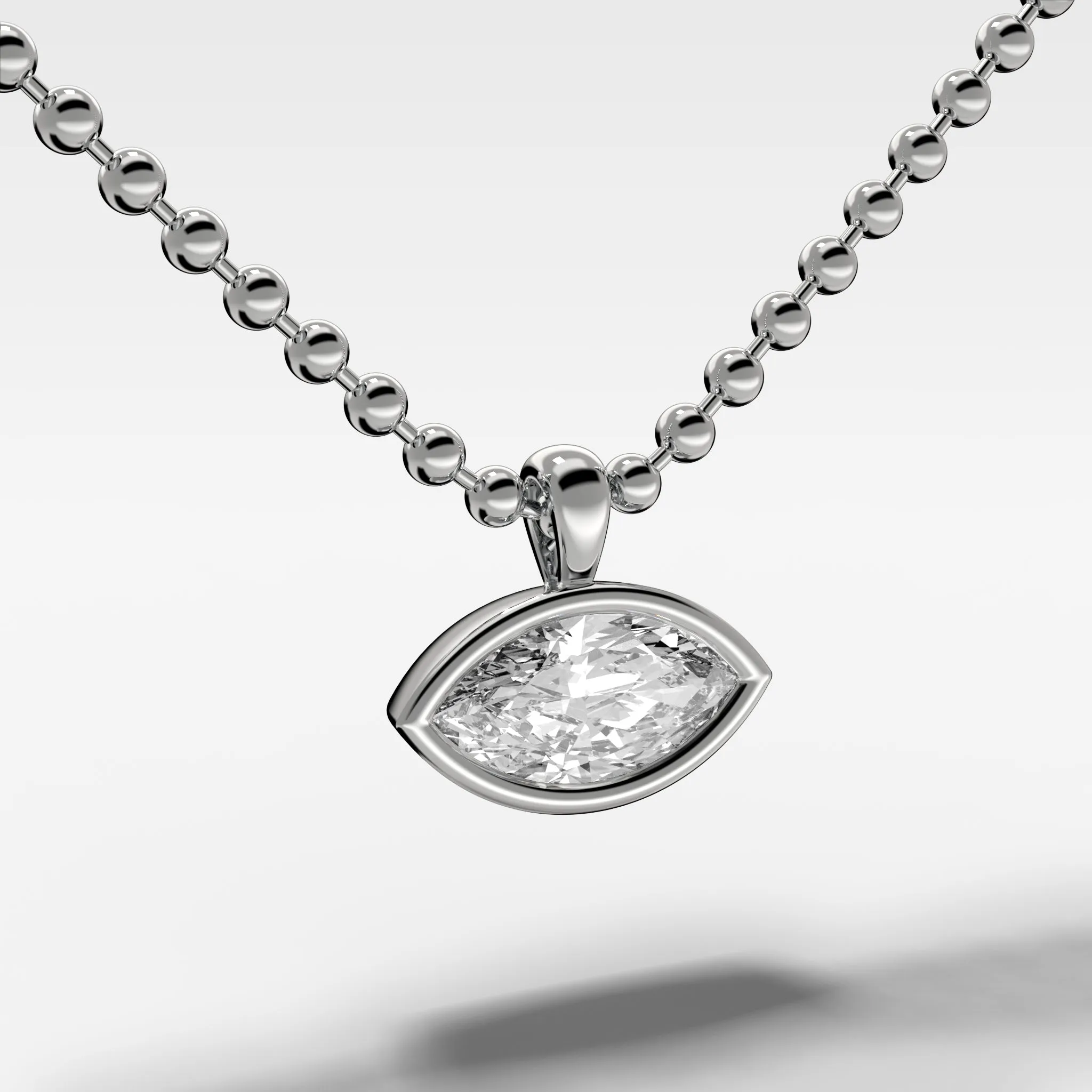Bezel Set Pendant Beaded Necklace with East West Marquise Cut Diamond