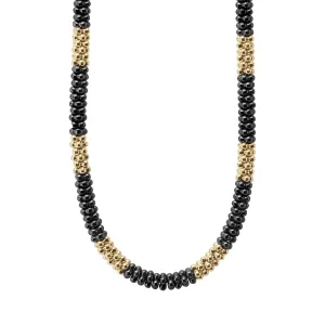 Black Caviar 18K Gold Large Station Ceramic Beaded Necklace | 5mm
