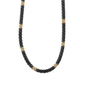 Black Caviar 18K Gold Small Station Ceramic Beaded Necklace | 5mm