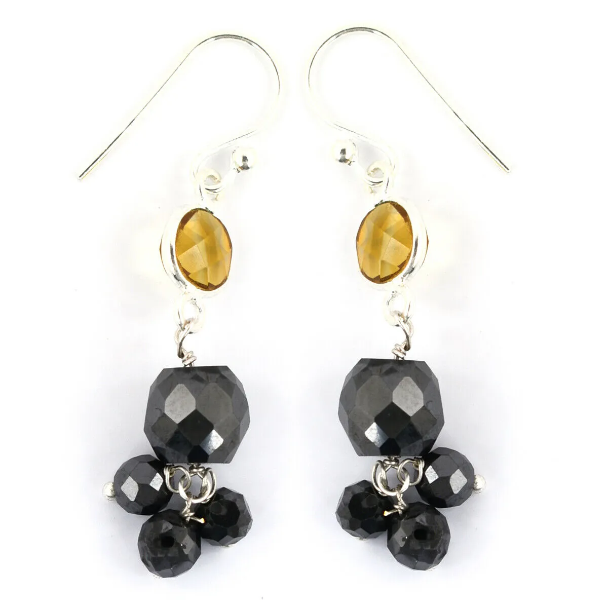 Black Diamond Dangler Chain Earrings With Citrine Gemstone, Elegant Look with Great Shine