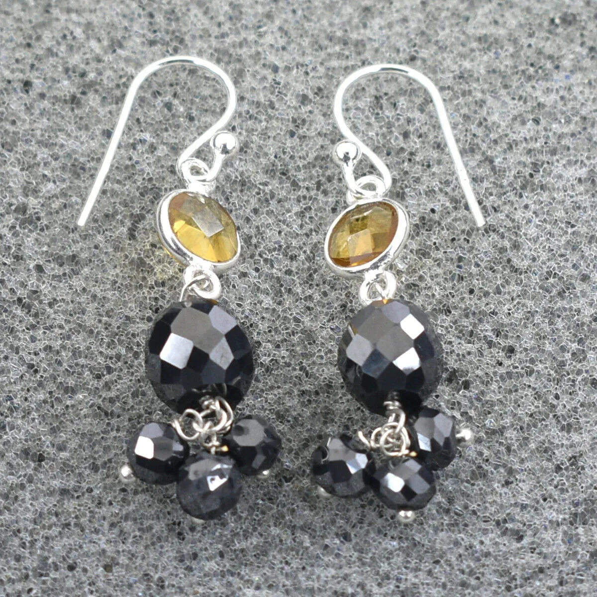Black Diamond Dangler Chain Earrings With Citrine Gemstone, Elegant Look with Great Shine