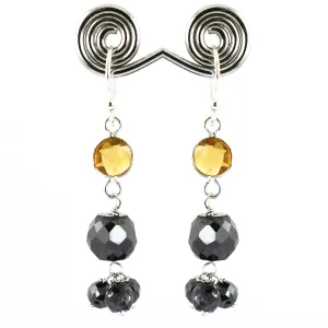 Black Diamond Dangler Chain Earrings With Citrine Gemstone, Elegant Look with Great Shine