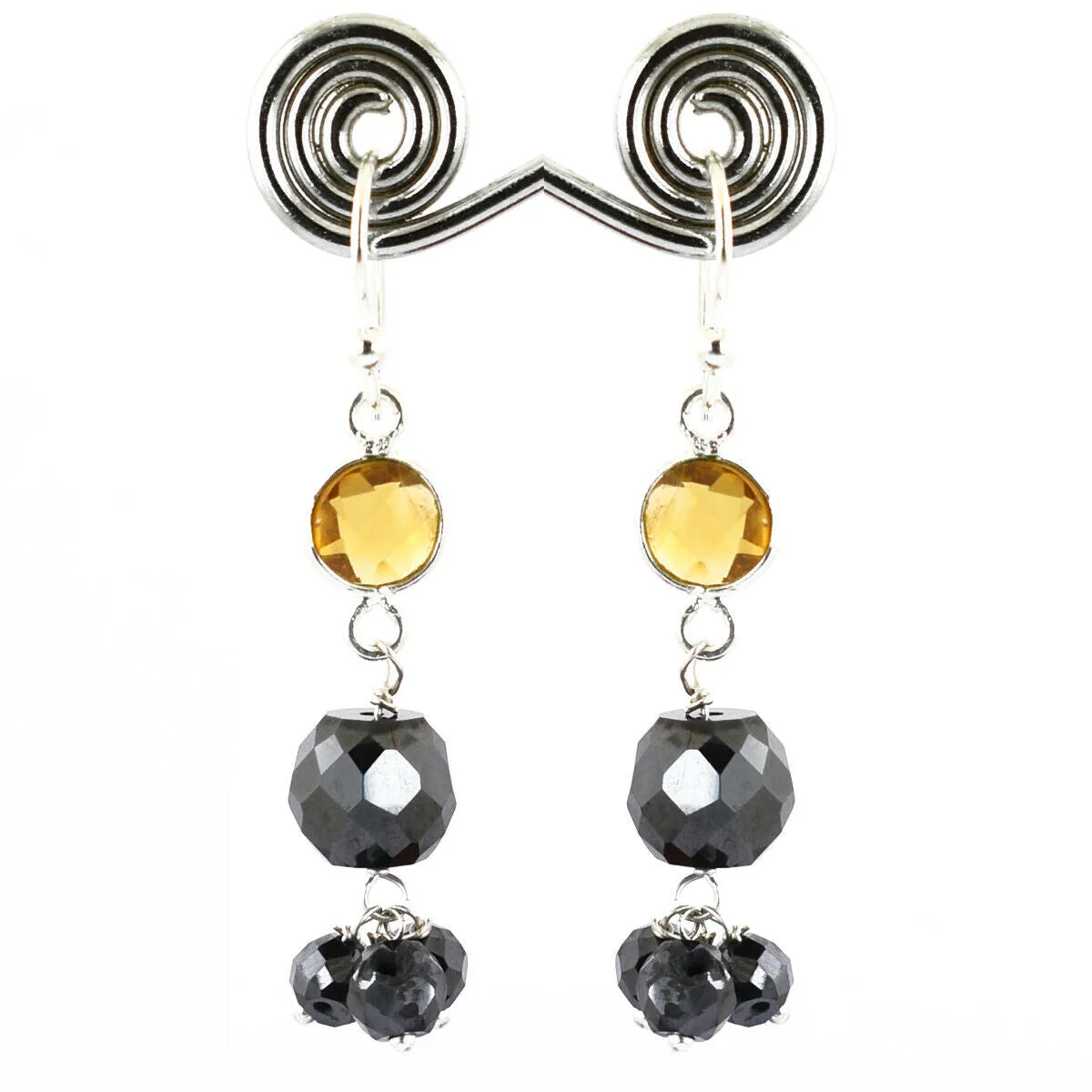Black Diamond Dangler Chain Earrings With Citrine Gemstone, Elegant Look with Great Shine