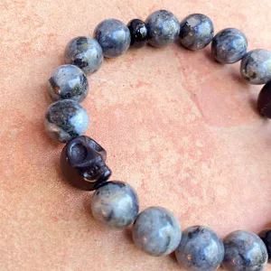 Black Labradorite, Onyx, and Howlite Skull Bracelet