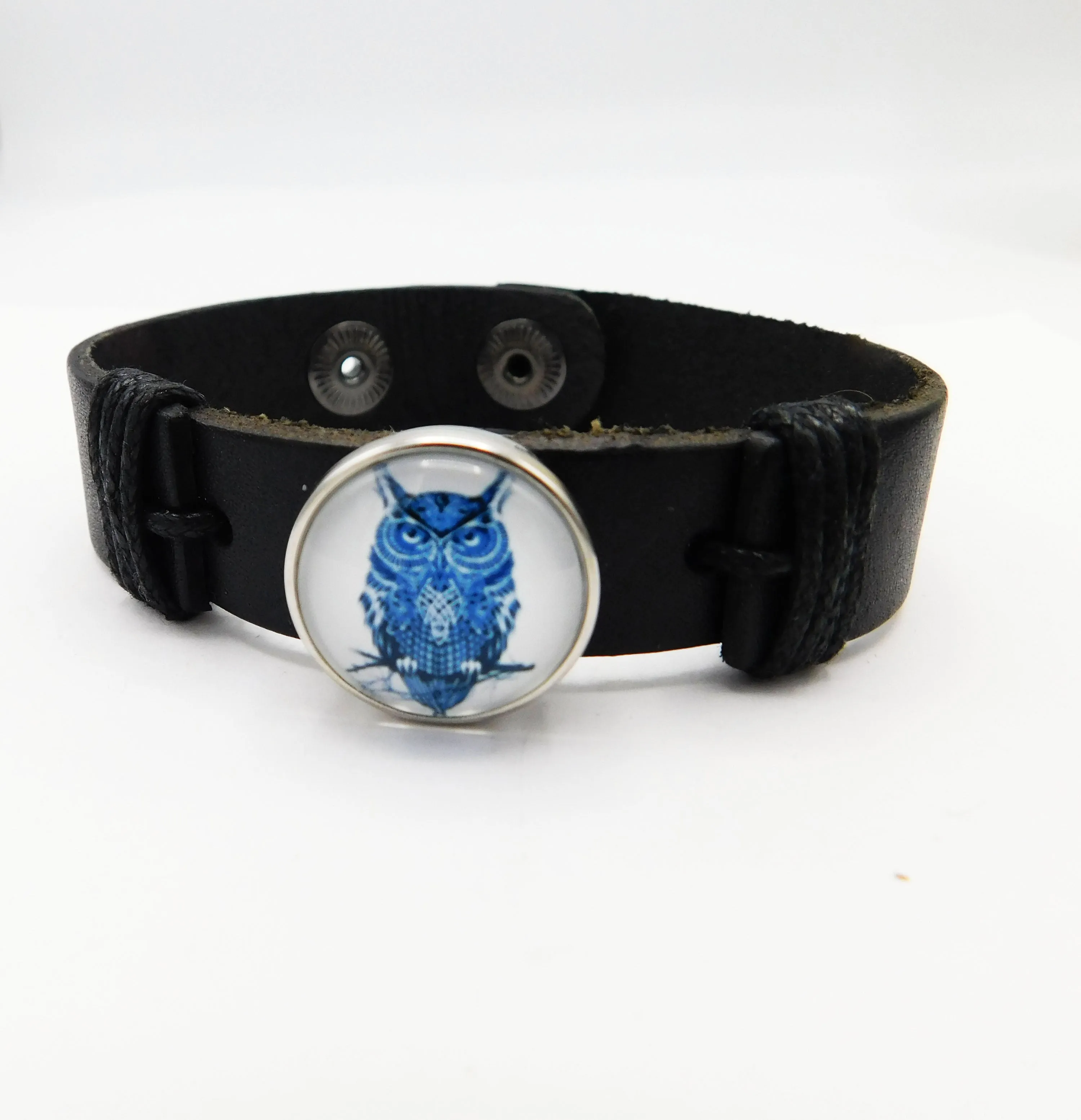 Black Leather Adjustable Bracelet Snap Jewelry