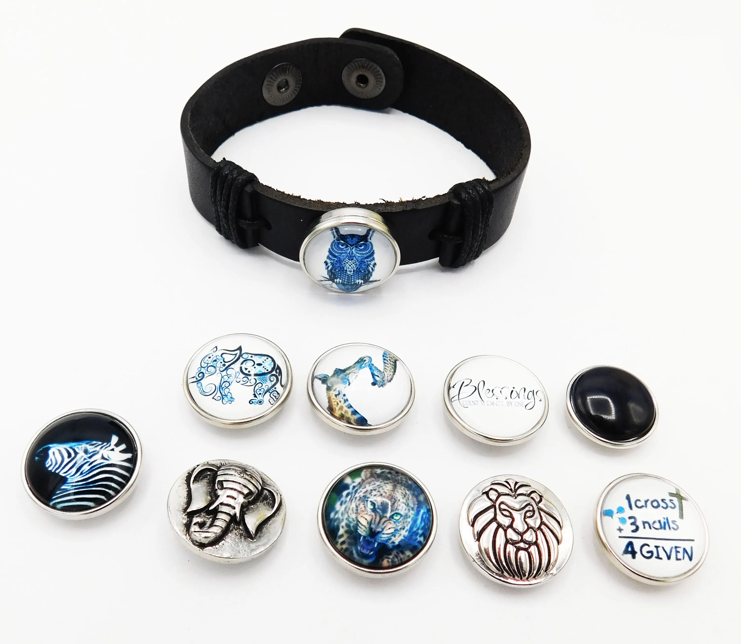 Black Leather Adjustable Bracelet Snap Jewelry